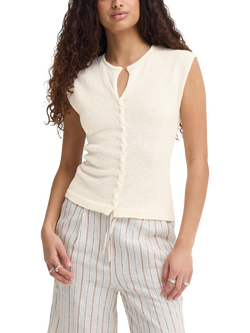 ICHI Blonds Button Down Textured Top, Almond Milk, Almond Milk