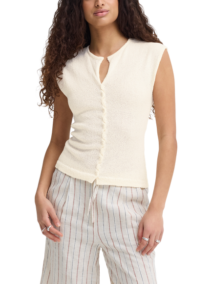 ICHI Blonds Button Down Textured Top, Almond Milk, Almond Milk