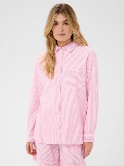 Saint Tropez Elmiko Striped Cotton Shirt, Pink Cosmos, Pink Cosmos