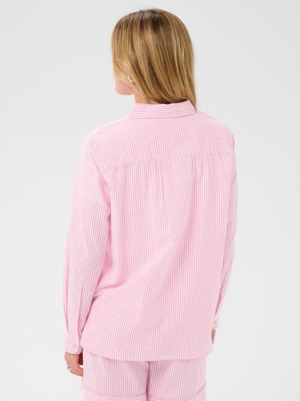 Saint Tropez Elmiko Striped Cotton Shirt, Pink Cosmos - view 2, Pink Cosmos