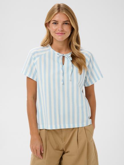 Saint Tropez Zalinda Striped Tie Neck Top, Skyway Ice Stripe
