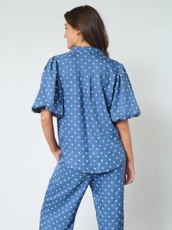 Sisters Point Ella Polka Dot Puff Sleeve Shirt, Blue Flower - view 2, Blue Flower