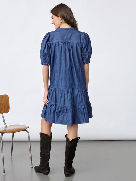 Sisters Point Inusa Tiered V-Neck Midi Tunic Dress, Blue - view 2, Blue