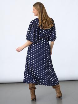 Sisters Point Ventia V-Neck Midi Polka Dot Dress, Navy - view 2, Navy