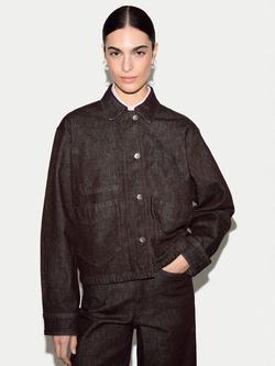 Jigsaw Isla Cropped Denim Jacket, Burgundy, Burgundy