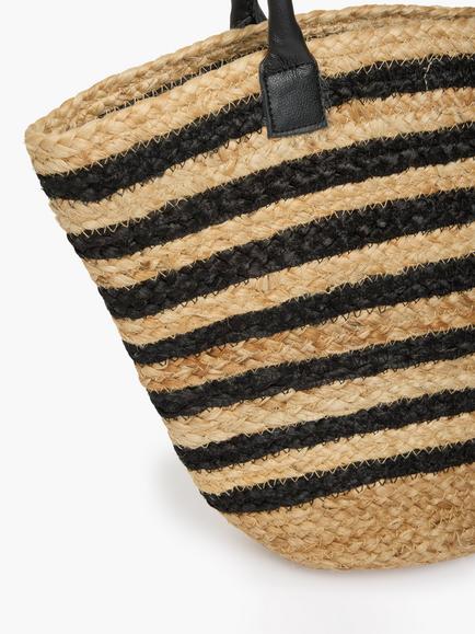 French Connection Striped Jute Beach Tote Bag, Natural/Black - view 2, Natural/Black