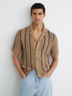 Reiss Ellingham Textured Knit Stripe Shirt, Light Camel