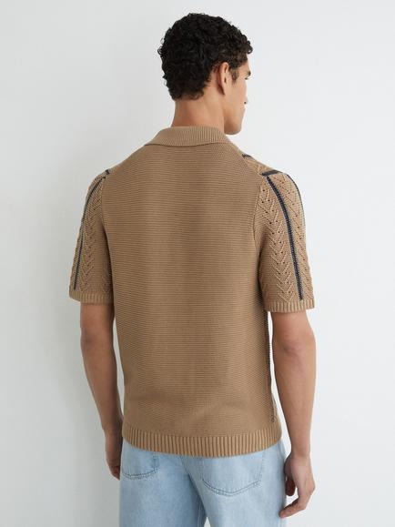 Reiss Ellingham Textured Knit Stripe Shirt - view 2, Light Camel