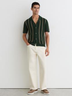 Reiss Ellingham Textured Knit Stripe Shirt, Forest Green