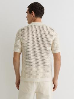 Reiss Bronwyn Crochet Open Collar Polo Shirt, White - view 2, White