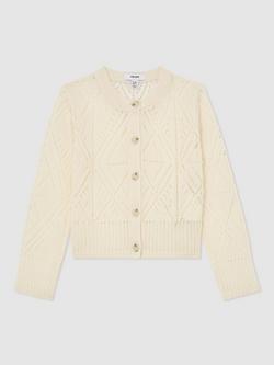 Reiss Kids' Felicity Open-Knit Cardigan, Ecru, Ecru