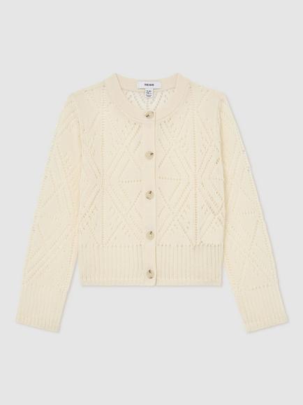 Reiss Kids' Felicity Open-Knit Cardigan, Ecru, Ecru
