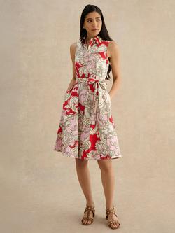 Hobbs Beki Floral Print Sleeveless Dress, Red, Red