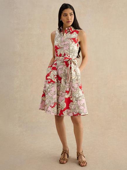 Hobbs Beki Floral Print Sleeveless Dress, Red, Red