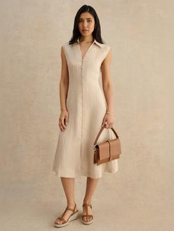Hobbs Charlize Linen Button Down Sleeveless Dress, Beige, Beige
