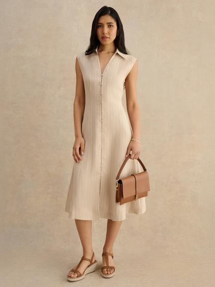 Hobbs Charlize Linen Button Down Sleeveless Dress, Beige, Beige