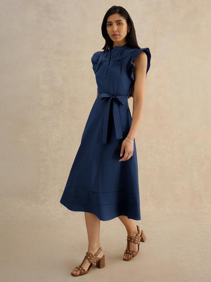 Hobbs Karina Cotton Ruffle Dress, Blue, Blue