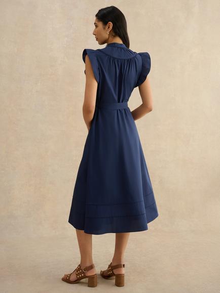 Hobbs Karina Cotton Ruffle Dress, Blue - view 2, Blue