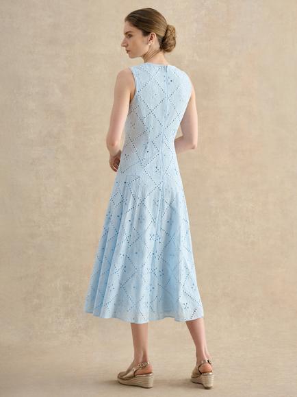 Hobbs Lexia Broderie Anglaise Midi Dress, Blue - view 2, Blue