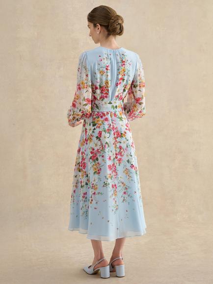 Hobbs Liberty Pure Silk Floral Dress, Blue - view 2, Blue