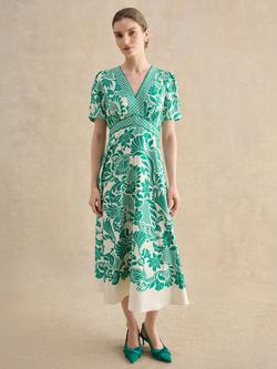 Hobbs Petite Trelissick V-Neck Midi Dress, Multi, Multi