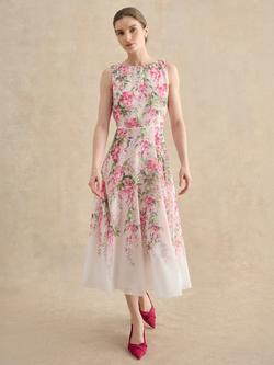 Hobbs Petite Carly Floral Midi Dress, White, White