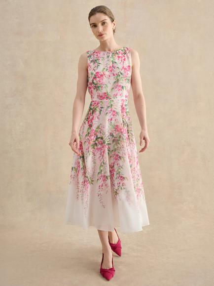 Hobbs Petite Carly Floral Midi Dress, White, White