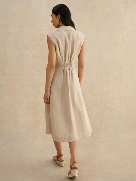 Hobbs Petite Charlize Linen Button Down Sleeveless Dress, Beige - view 2, Beige