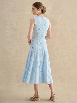 Hobbs Petite Lexia Broderie Anglaise Dress, Blue - view 2, Blue