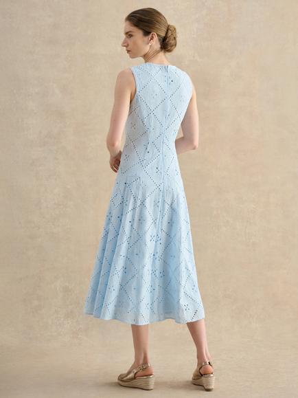 Hobbs Petite Lexia Broderie Anglaise Dress, Blue - view 2, Blue