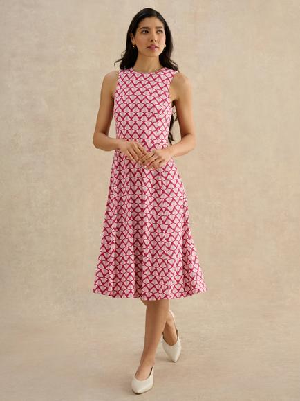 Hobbs Petite Lisa Geometric Jersey Dress, Pink, Pink