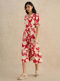 Hobbs Petite Martha Floral Jersey Dress, Red, Red