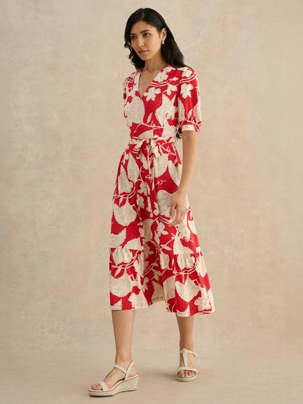 Hobbs Petite Martha Floral Jersey Dress, Red, Red