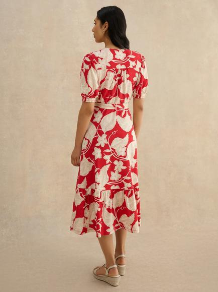 Hobbs Petite Martha Floral Jersey Dress, Red - view 2, Red