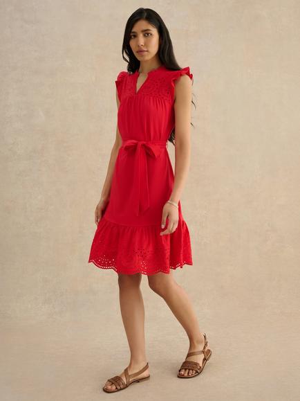 Hobbs Romy Tiered Jersey Dress, Red, Red