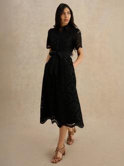 Hobbs Willa Broderie Anglaise Dress, Black, Black