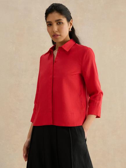Hobbs Nita Pure Linen Shirt, Red, Red