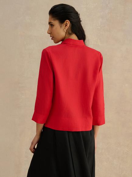 Hobbs Nita Pure Linen Shirt, Red - view 2, Red