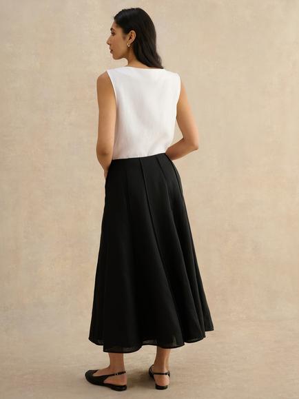 Hobbs Alice Exposed Seams Linen Skirt, Black - view 2, Black
