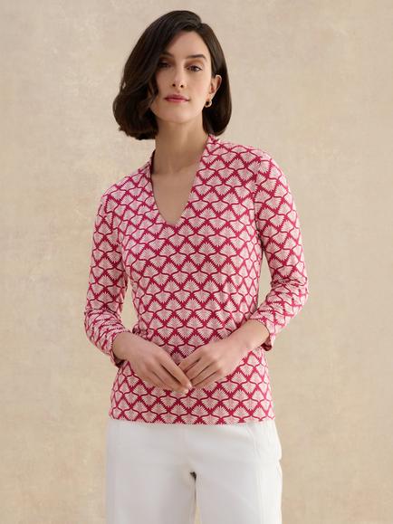 Hobbs Aimee Geometric Print Long Sleeve Top, Pink/Ivory