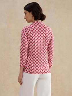 Hobbs Aimee Geomteric Print Long Sleeve Top, Pink/Ivory - view 2, Pink/Ivory