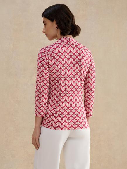Hobbs Aimee Geometric Print Long Sleeve Top - view 2, Pink/Ivory