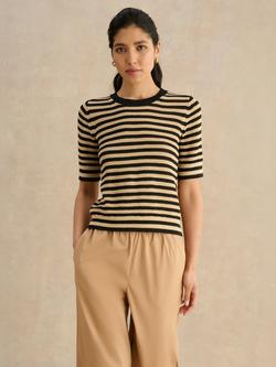 Hobbs Clemmie Striped Knit T-Shirt, Beige/Black, Beige/Black