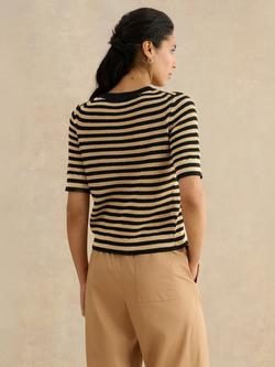 Hobbs Clemmie Striped Knit T-Shirt, Beige/Black - view 2, Beige/Black