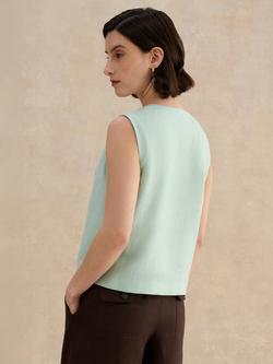 Hobbs Kaylee Linen Waistcoat Top, Aqueous Green - view 2, Aqueous Green