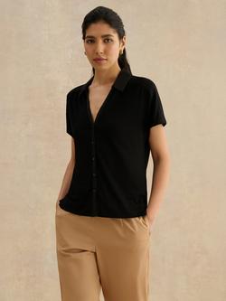 Hobbs Miley V-Neck Collared Shirt, Black, Black