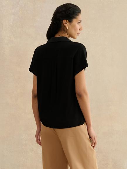Hobbs Miley V-Neck Collared Shirt, Black - view 2, Black