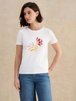 Hobbs Pixie Embroidered Floral T-Shirt, White/Multi, White/Multi
