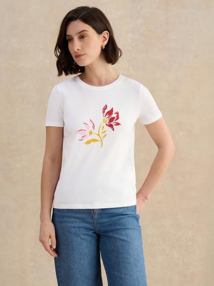 Hobbs Pixie Embroidered Floral T-Shirt, White/Multi, White/Multi