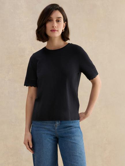 Hobbs Posie Broderie Anglaise T-Shirt, Navy, Navy